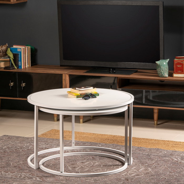 Hanah Home Juego de Mesas Apilables Tambur - Blanco